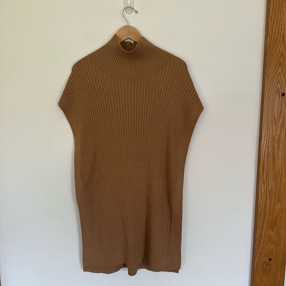 Banana Republic Women’s Mock Neck Ribbed Knit Poncho Camel Tan - Picture 2 of 10